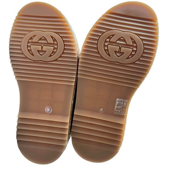 New Gucci Authentic Raffia Nappa GG Monogram Platform 703791 Sz 39 Rubber Soles - Picture 10 of 15
